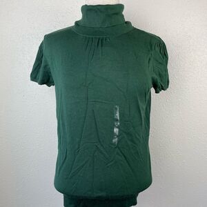 NWT Liz Claiborne Womens Green Turtleneck Short Sleeve Silk Blend Top Size M
